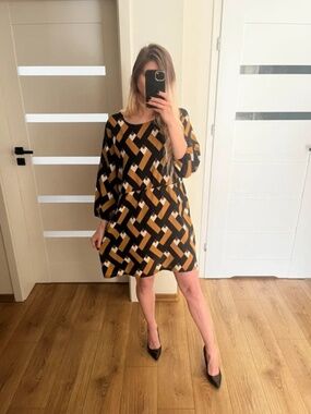 Mango black yellow mini dress